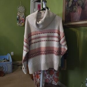 FRYE AND CO. Cream and Red Turtleneck Sweater